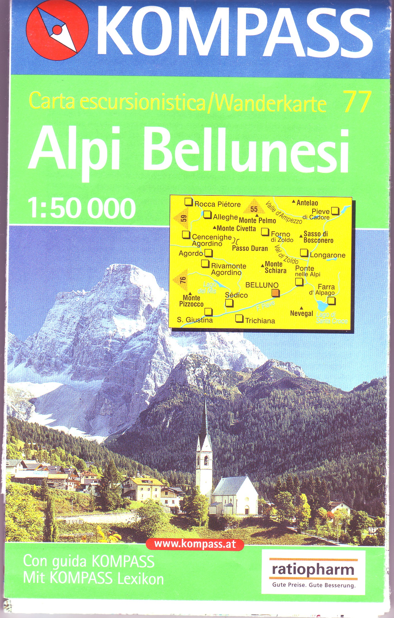 Kompass 77 Carta escursionistica/Wanderkarte Alpi Bellunesi