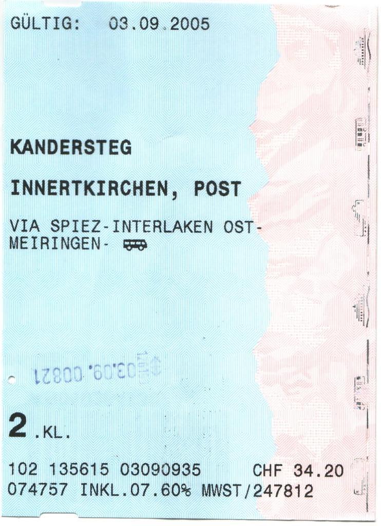 Treinkaartje Kandersteg-Innertkirchen
